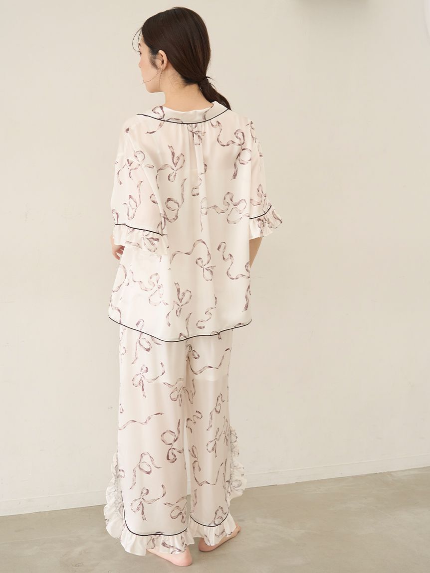 SNIDEL HOME「【Luxshine】【接触冷感】フリルリボン開襟シャツ」|ルームウェア|