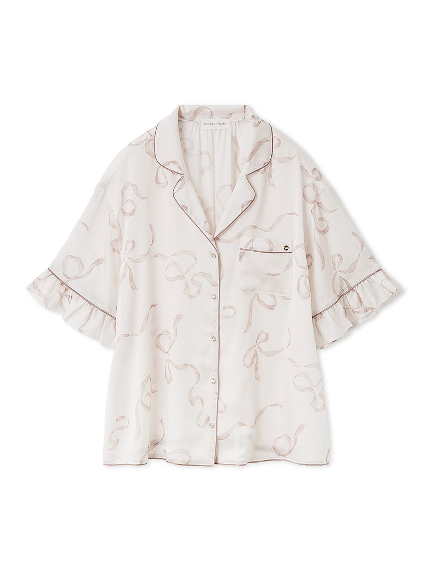 SNIDEL HOME「【Luxshine】【接触冷感】フリルリボン開襟シャツ」|ルームウェア|