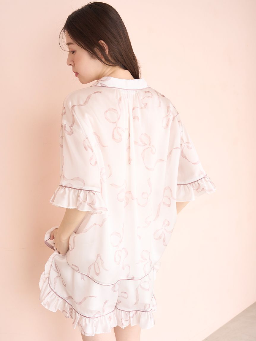 SNIDEL HOME「【Luxshine】【接触冷感】フリルリボン開襟シャツ」|ルームウェア|