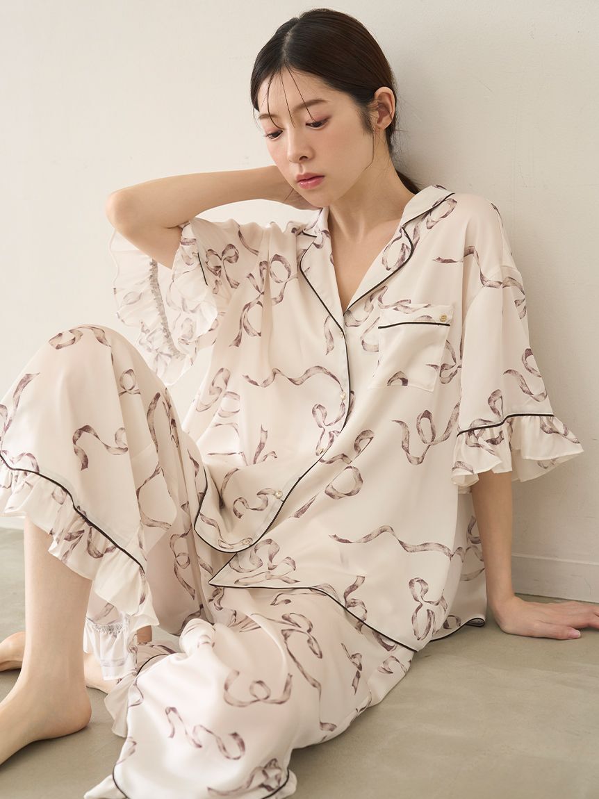 SNIDEL HOME「【Luxshine】【接触冷感】フリルリボン開襟シャツ」|ルームウェア|MOC