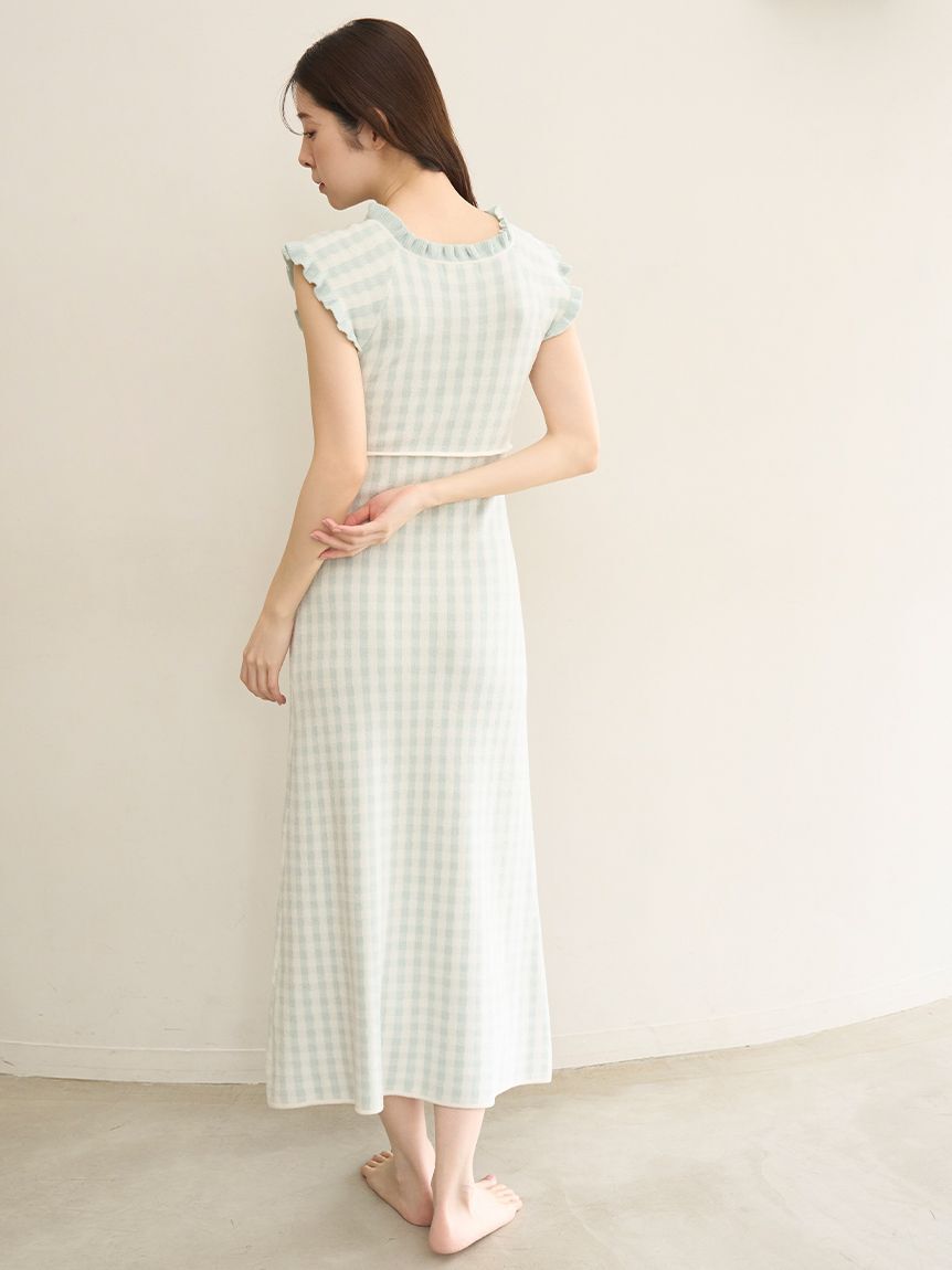 SNIDEL HOME「ギンガムフリルニットワンピース」|ルームウェア|