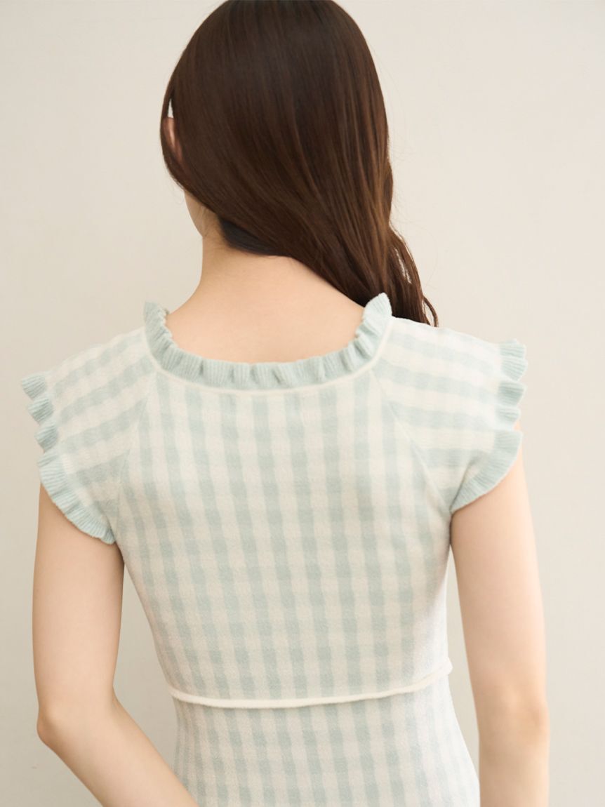 SNIDEL HOME「ギンガムフリルニットワンピース」|ルームウェア|