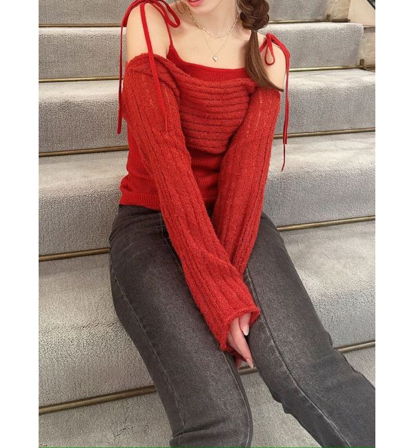 RESEXXY「レイヤードニットトップス」|ニット・セーター|レッド