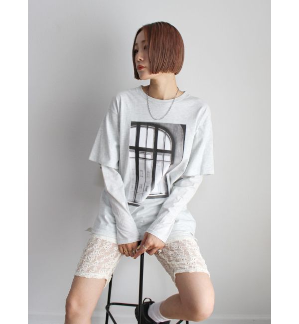 Ungrid「フォトプリントレイヤードロングスリーブTee」|Tシャツ・カットソー|ライトグレー