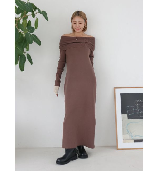 Ungrid「オフショルニットワンピース」|ワンピース|ブラウン