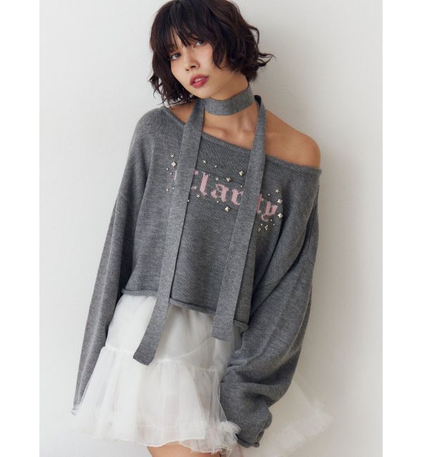 jouetie「オフショルチョーカーショートニット」|ニット・セーター|グレー