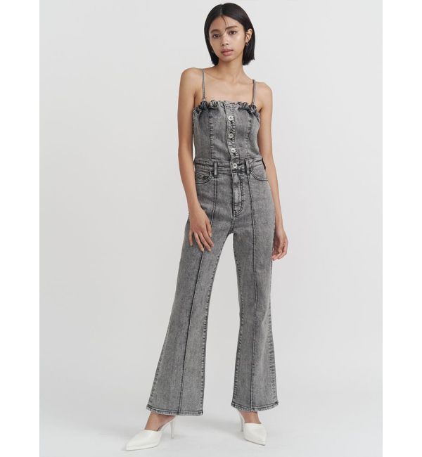 GYDA「ケミカルBACKリボンデニムロンパース」|オールインワン|