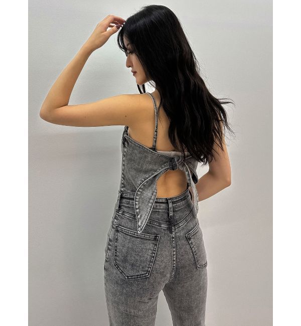 GYDA「ケミカルBACKリボンデニムロンパース」|オールインワン|