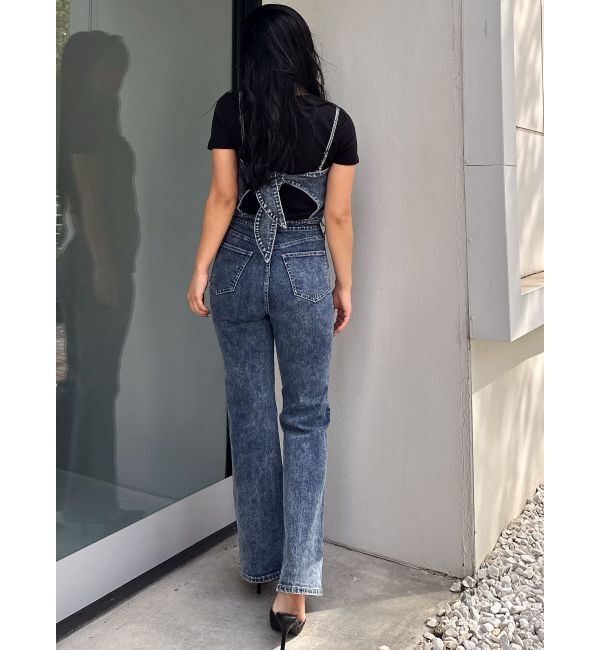 GYDA「ケミカルBACKリボンデニムロンパース」|オールインワン|