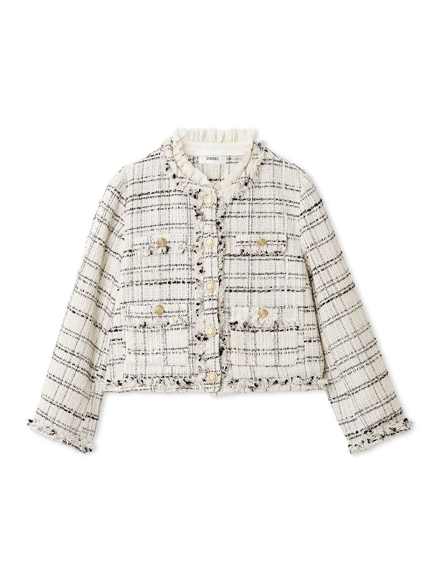 SNIDEL「デタッチャブルフリルカラーツイードジャケット」|ノーカラージャケット|