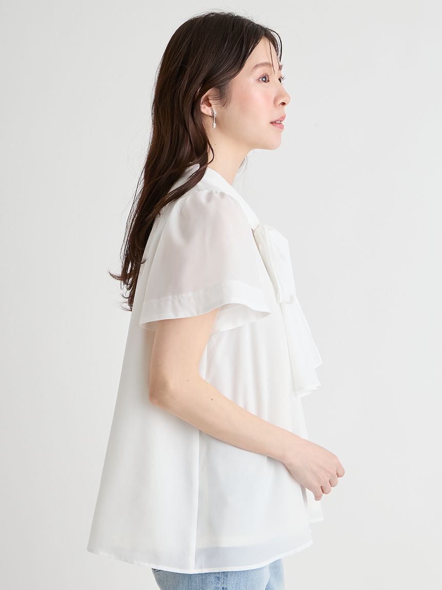 CELFORD「【洗える】ボウタイリボンハーフスリーブブラウス」|シャツ・ブラウス|