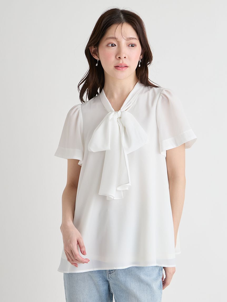 CELFORD「【洗える】ボウタイリボンハーフスリーブブラウス」|シャツ・ブラウス|