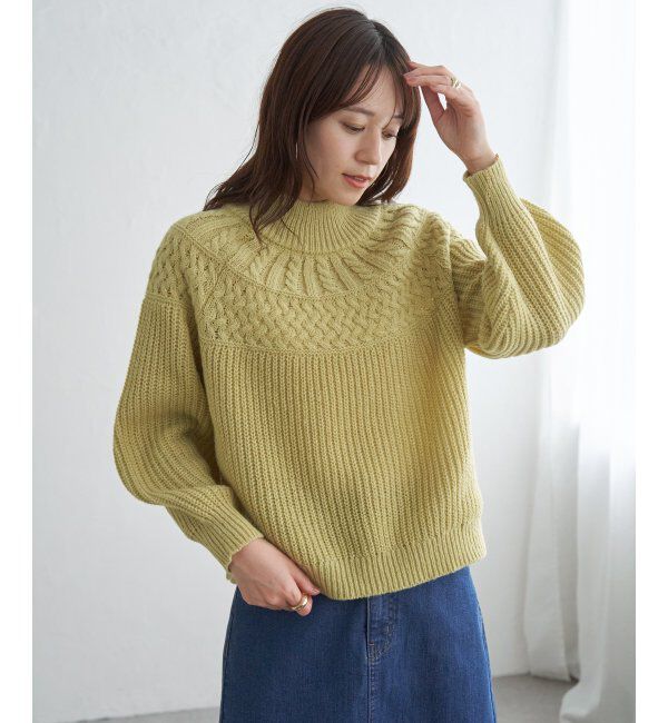 ikka「求心編みニットプルオーバー」|プルオーバー|イエロー