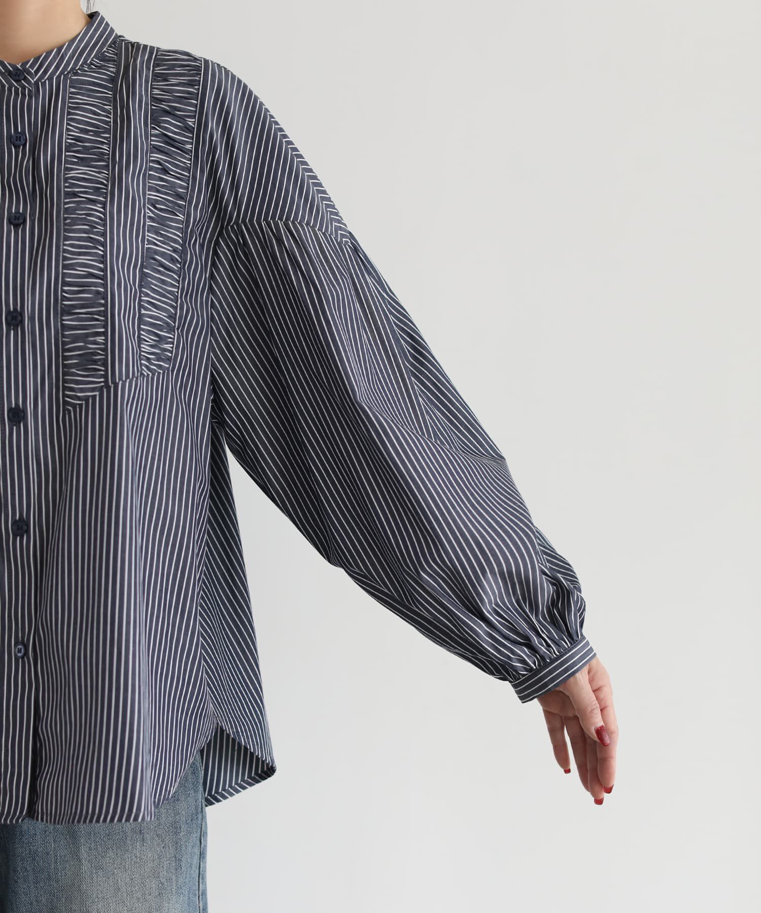 STYLE DELI「ストライプ柄ヨーク装飾バンドカラーシャツ」|シャツ・ブラウス|