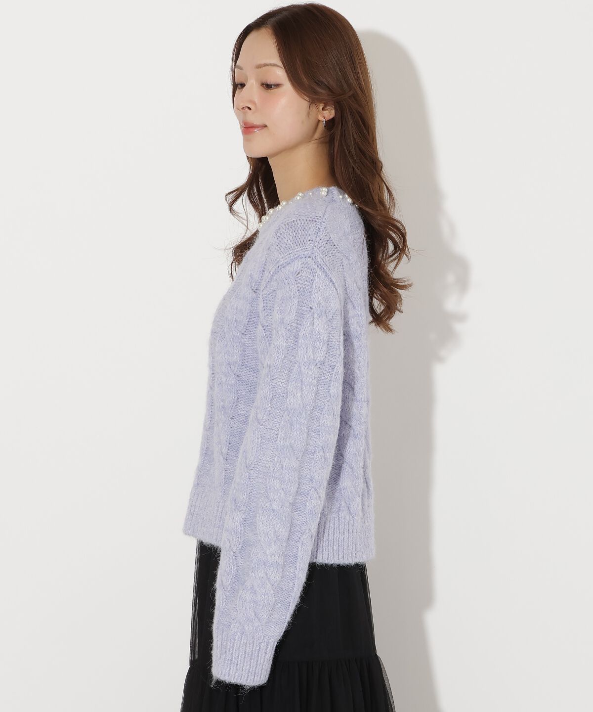 アンドクチュール「パール襟ケーブルニットプルオーバー」|ニット・セーター|