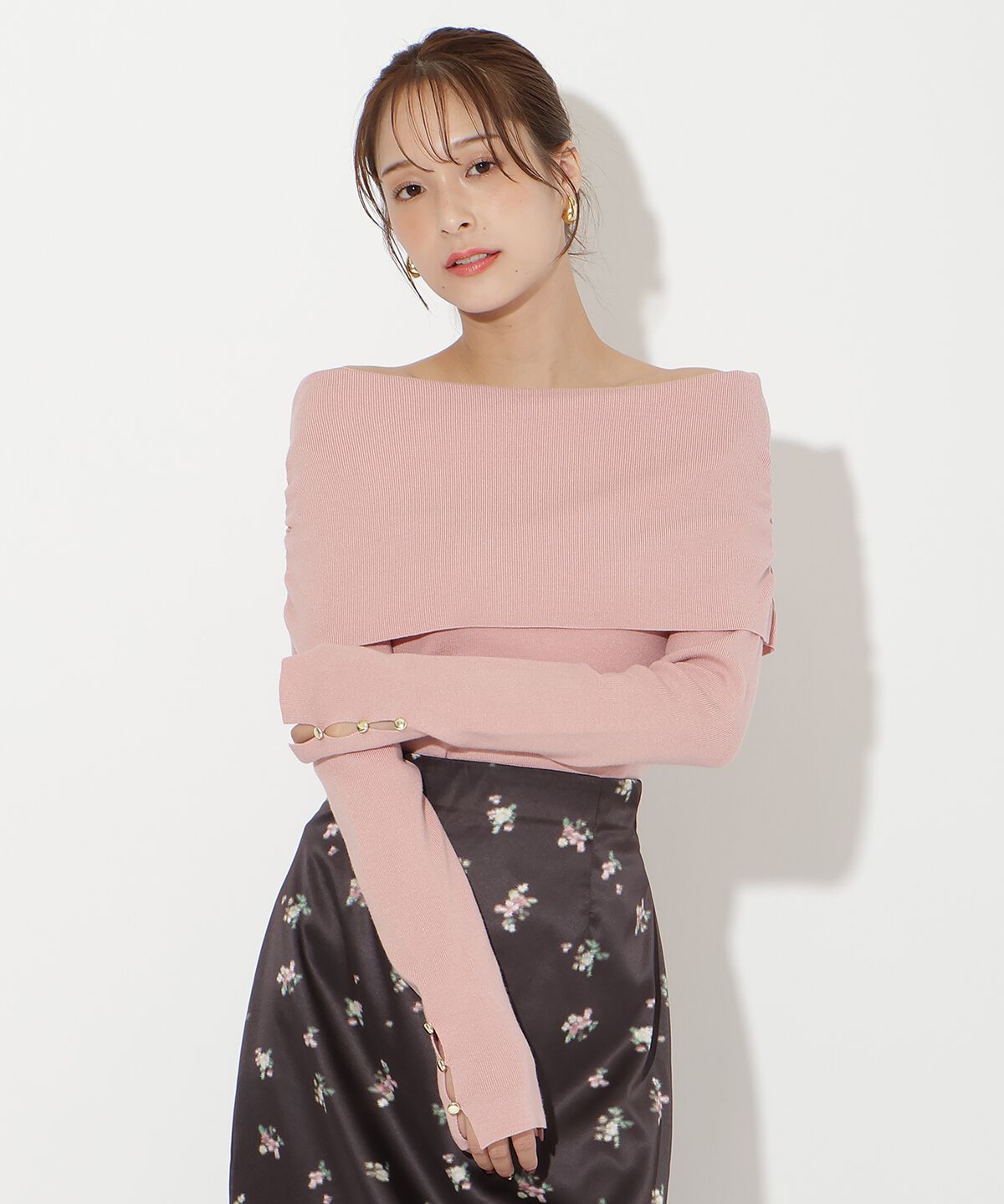 アンドクチュール「オフショルプルオーバー」|ニット・セーター|ピンク