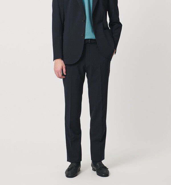 UNITED ARROWS「シアサッカー ノープリーツ スラックス COMFORT EASY‐MODEL ストレッチ」|スラックス|NAVY