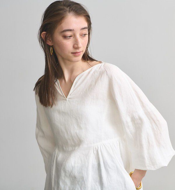 UNITED ARROWS「リネン スキッパー ペプラム ブラウス ‐ウォッシャブル‐」|シャツ・ブラウス|