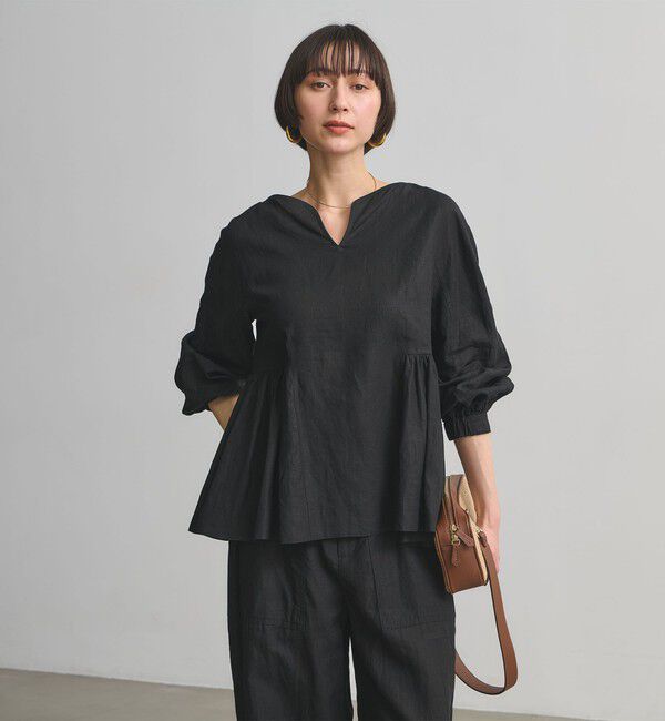 UNITED ARROWS「リネン スキッパー ペプラム ブラウス ‐ウォッシャブル‐」|シャツ・ブラウス|