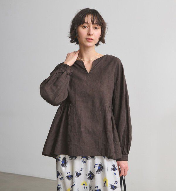 UNITED ARROWS「リネン スキッパー ペプラム ブラウス ‐ウォッシャブル‐」|シャツ・ブラウス|