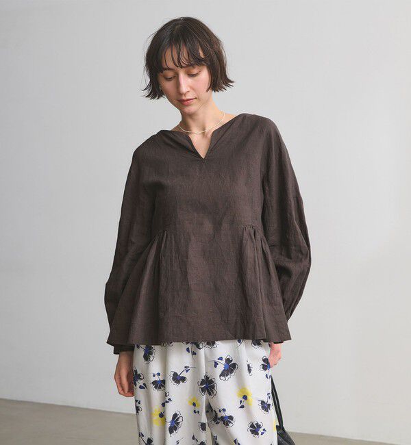 UNITED ARROWS「リネン スキッパー ペプラム ブラウス ‐ウォッシャブル‐」|シャツ・ブラウス|