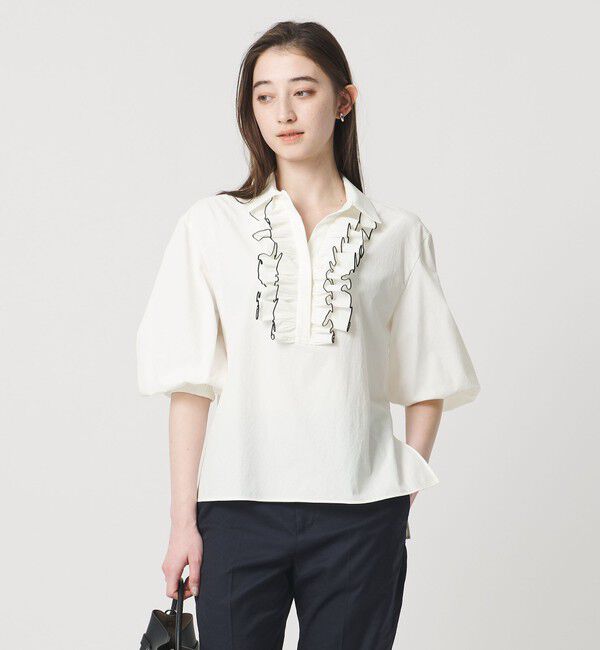 UNITED ARROWS「メロー フリル スキッパー パフ ブラウス ‐防しわ 吸水速乾 UVカット 遮熱性 接触冷感 ウォッシャブル‐」|シャツ・ブラウス|