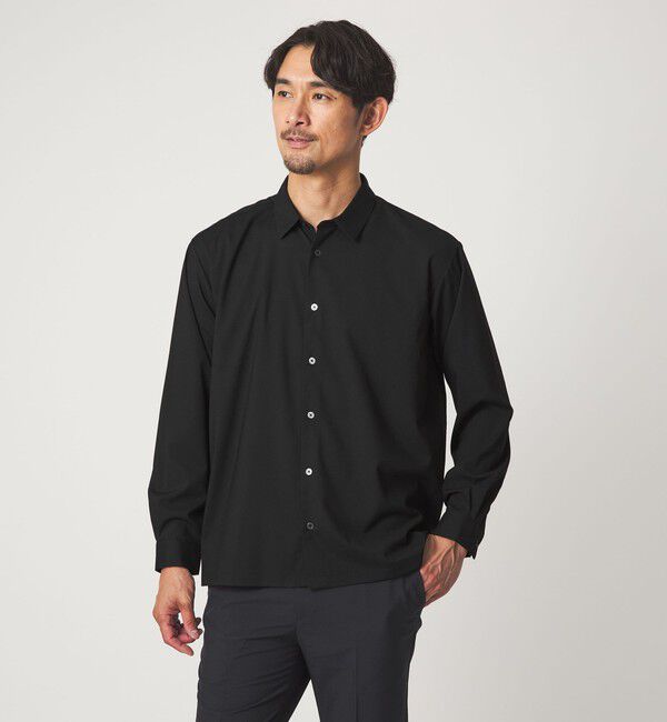 UNITED ARROWS green label relaxing「【WEB限定】JUST fit ウールライク コンフォート シャツ -横ストレッチ-」|シャツ・ブラウス|BLACK