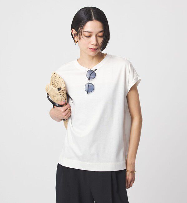 UNITED ARROWS green label relaxing「グロッシー フレンチスリーブ Tシャツ 制菌」|Tシャツ・カットソー|