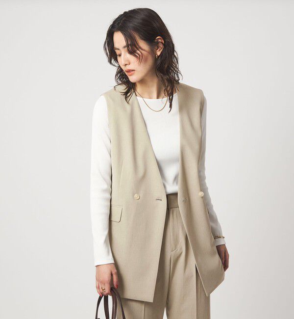 UNITED ARROWS green label relaxing「［size SHORTあり］サラフール ノーラペル ジレ ストレッチ UVカット」|ノーカラージャケット|BEIGE