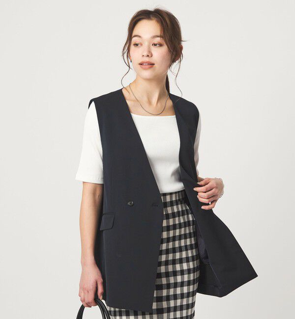 UNITED ARROWS green label relaxing「［size SHORTあり］サラフール ノーラペル ジレ ストレッチ UVカット」|ノーカラージャケット|NAVY