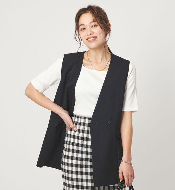 UNITED ARROWS green label relaxing「［size SHORTあり］サラフール ノーラペル ジレ ストレッチ UVカット」|ノーカラージャケット|