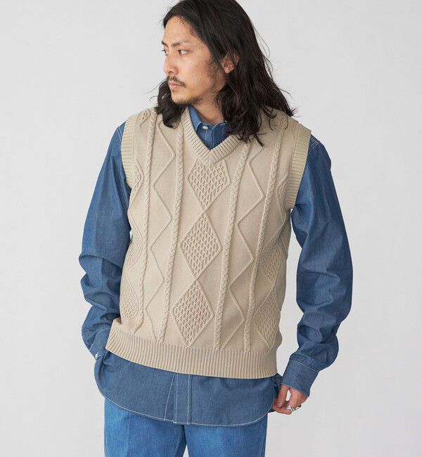 SHIPS「*SHIPS: 7ゲージ ケーブル編み Vネック ニット ベスト」|ベスト・ジレ|
