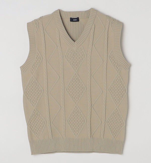 SHIPS「*SHIPS: 7ゲージ ケーブル編み Vネック ニット ベスト」|ベスト・ジレ|