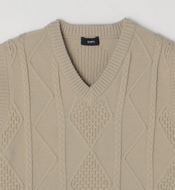 SHIPS「*SHIPS: 7ゲージ ケーブル編み Vネック ニット ベスト」|ベスト・ジレ|