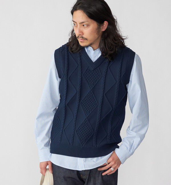 SHIPS「*SHIPS: 7ゲージ ケーブル編み Vネック ニット ベスト」|ベスト・ジレ|