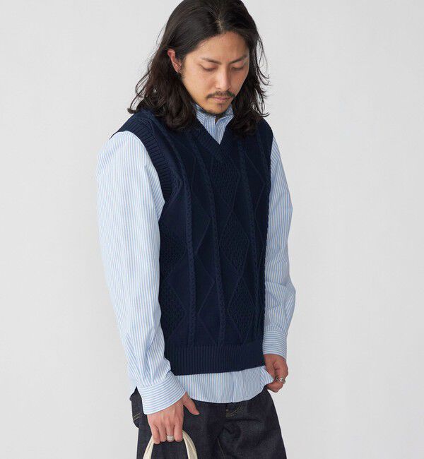 SHIPS「*SHIPS: 7ゲージ ケーブル編み Vネック ニット ベスト」|ベスト・ジレ|