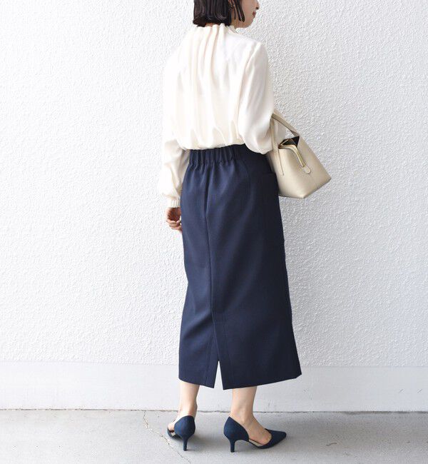 SHIPS for women「〈手洗い可能〉ネック ギャザー ソリッド 起毛 サテン ブラウス」|シャツ・ブラウス|