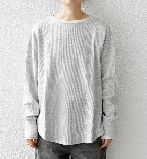 SHIPS any「SHIPS any:〈洗濯機可能〉ワッフル  レースアップ ラウンドヘム プルオーバー」|Tシャツ・カットソー|