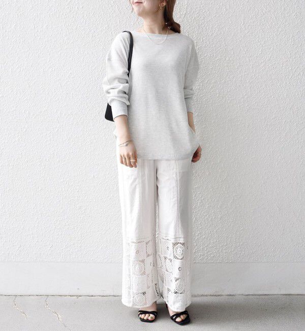 SHIPS any「SHIPS any:〈洗濯機可能〉ワッフル  レースアップ ラウンドヘム プルオーバー」|Tシャツ・カットソー|