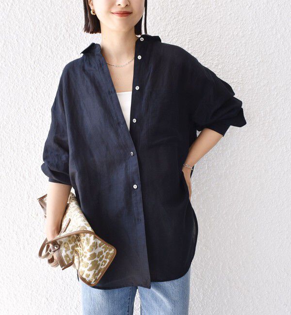 SHIPS for women「〈手洗い可能〉IMPERIAL LINEN オーバー シャツ」|シャツ・ブラウス|ネイビー