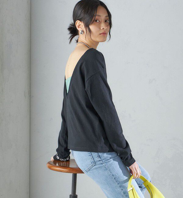 SHIPS for women「【SHIPS別注】onit:〈手洗い可能〉ラフィ 天竺 バック オープン ロング スリーブ◇」|Tシャツ・カットソー|