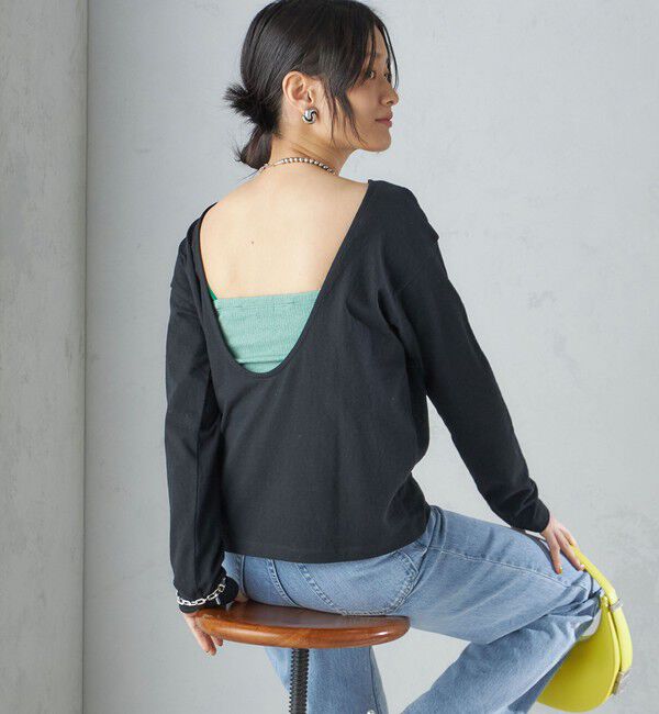 SHIPS for women「【SHIPS別注】onit:〈手洗い可能〉ラフィ 天竺 バック オープン ロング スリーブ◇」|Tシャツ・カットソー|