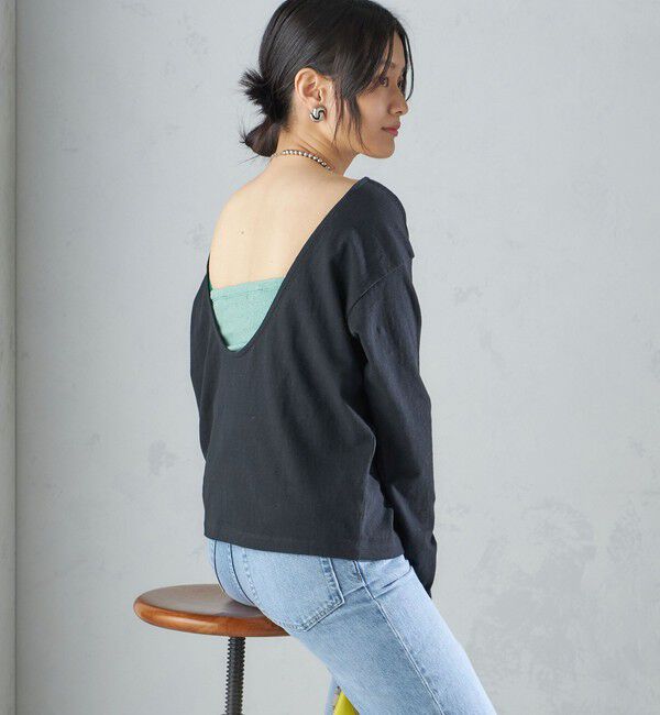 SHIPS for women「【SHIPS別注】onit:〈手洗い可能〉ラフィ 天竺 バック オープン ロング スリーブ◇」|Tシャツ・カットソー|