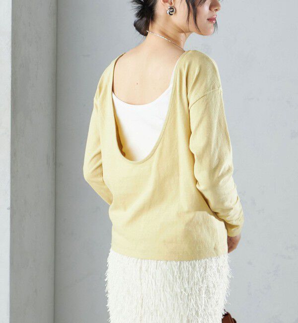 SHIPS for women「【SHIPS別注】onit:〈手洗い可能〉ラフィ 天竺 バック オープン ロング スリーブ◇」|Tシャツ・カットソー|イエロー