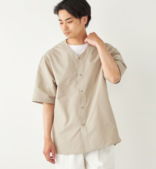 SHIPS Colors 「SHIPS Colors:〈洗濯機可能〉MoveFit(R) ノーカラー ショートスリーブ シャツ」|シャツ・ブラウス|