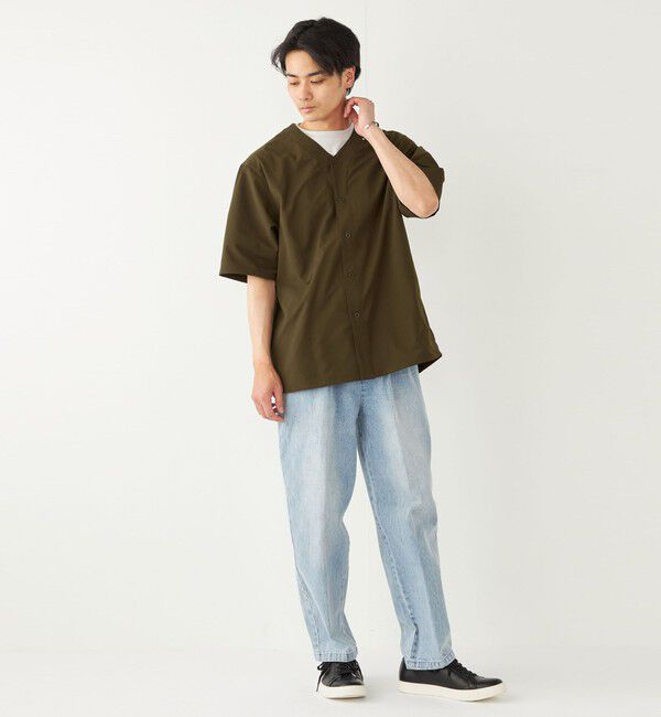 SHIPS Colors 「SHIPS Colors:〈洗濯機可能〉MoveFit(R) ノーカラー ショートスリーブ シャツ」|シャツ・ブラウス|