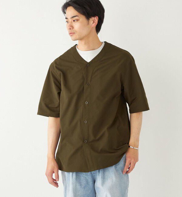 SHIPS Colors 「SHIPS Colors:〈洗濯機可能〉MoveFit(R) ノーカラー ショートスリーブ シャツ」|シャツ・ブラウス|