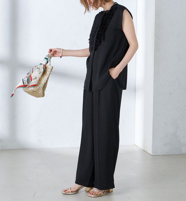 SHIPS for women「〈手洗い可能〉麻混 フロント フリル フレンチスリーブ ブラウス」|シャツ・ブラウス|