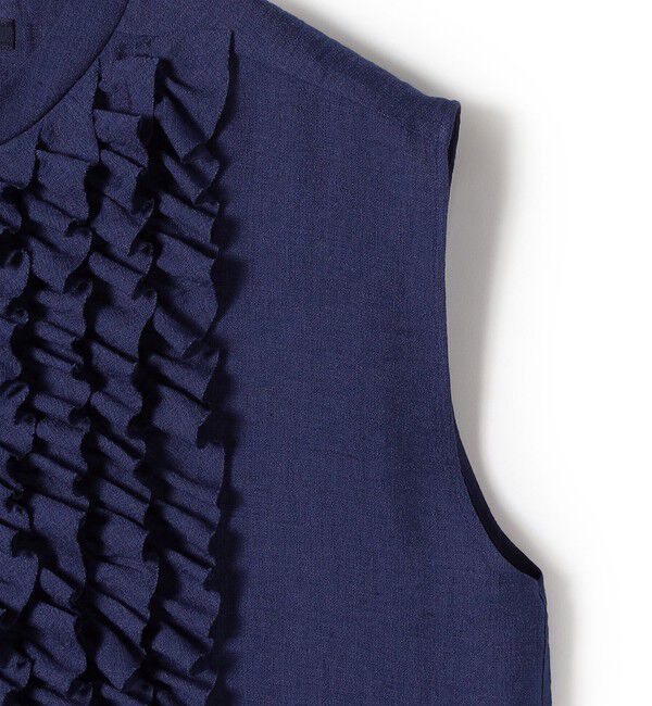 SHIPS for women「〈手洗い可能〉麻混 フロント フリル フレンチスリーブ ブラウス」|シャツ・ブラウス|