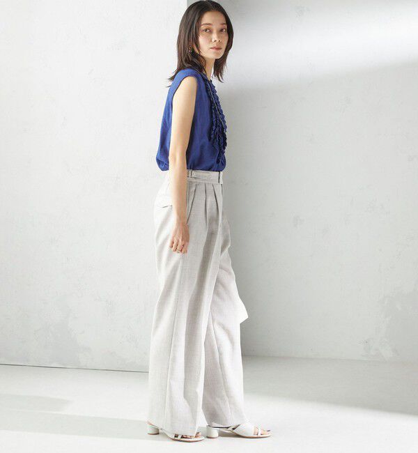 SHIPS for women「〈手洗い可能〉麻混 フロント フリル フレンチスリーブ ブラウス」|シャツ・ブラウス|